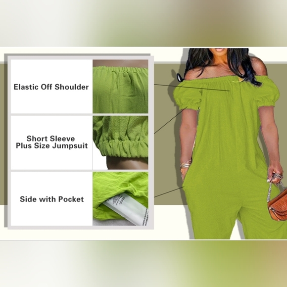 MESLIMA Women's Loose Fit Elastic Off Shoulder Romper w/ Pockets - Picture 6 of 6
